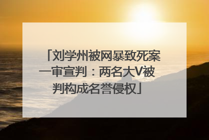 刘学州被网暴致死案一审宣判：两名大V被判构成名誉侵权