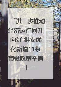 进一步推动经济运行回升向好 雅安优化新增11条市级政策举措