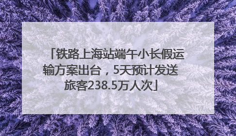 铁路上海站端午小长假运输方案出台，5天预计发送旅客238.5万人次